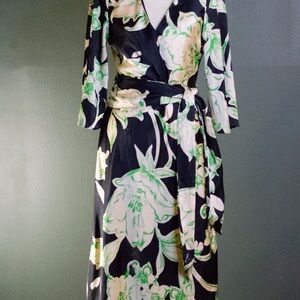 Zara Floral Wrap Dress with Green and Black Pattern